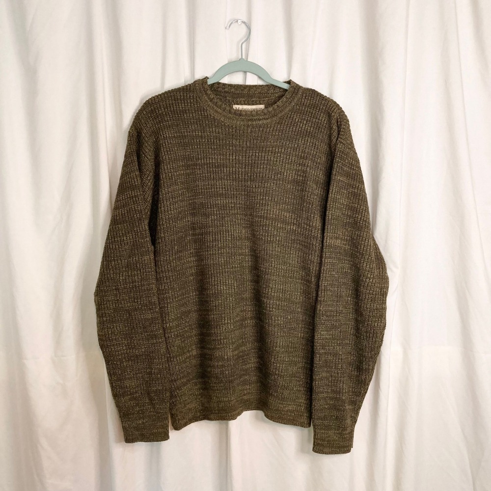 VTG 90s Olive Green Marled Ribbed Crewneck Sweater Munsingwear L Grandpacore